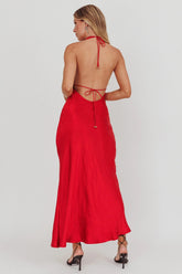 Sweetest Sundays Halterneck Open Back Dress Red